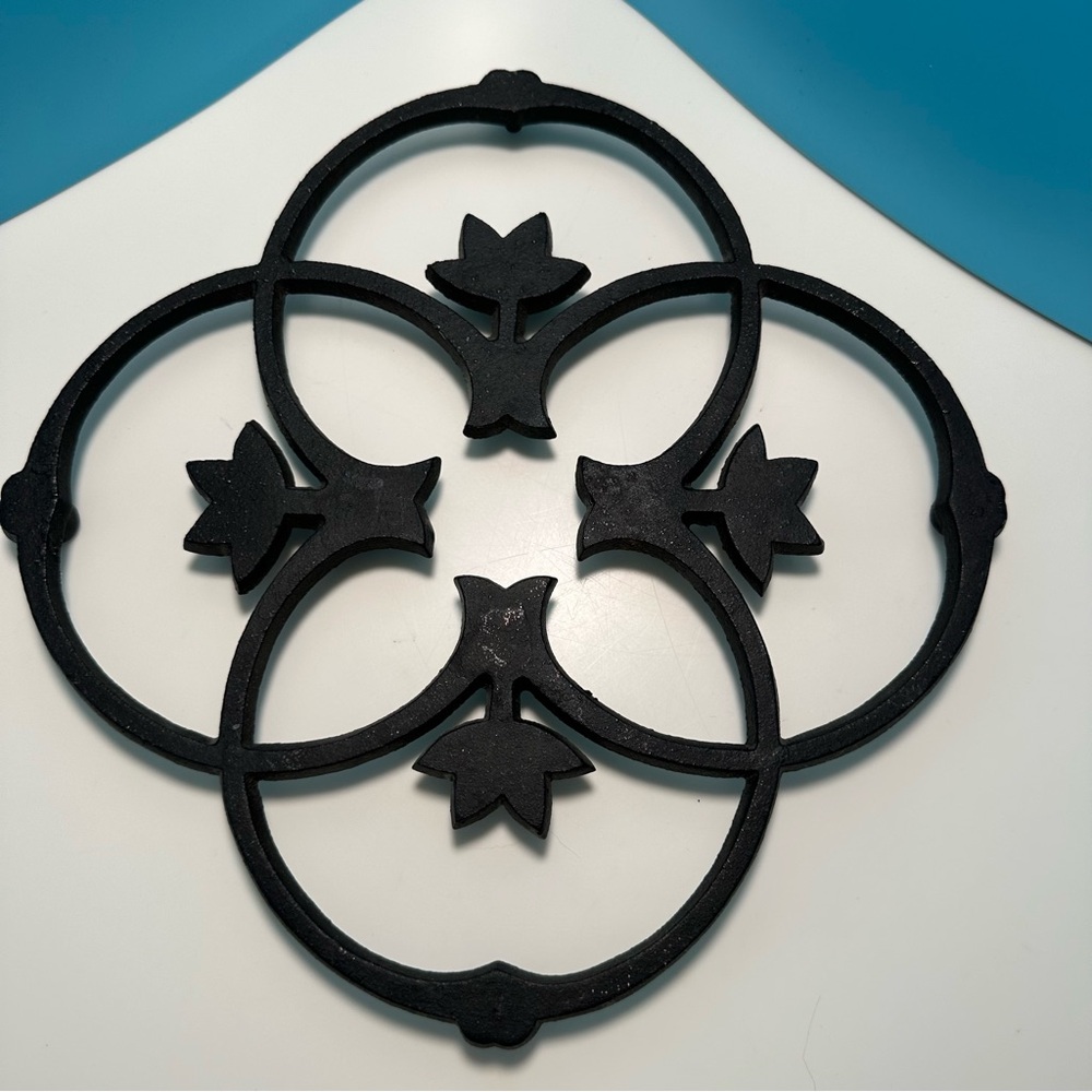 Dansk Cast Iron Trivet Clover Buds Design Black Matte Finish Vintage Style